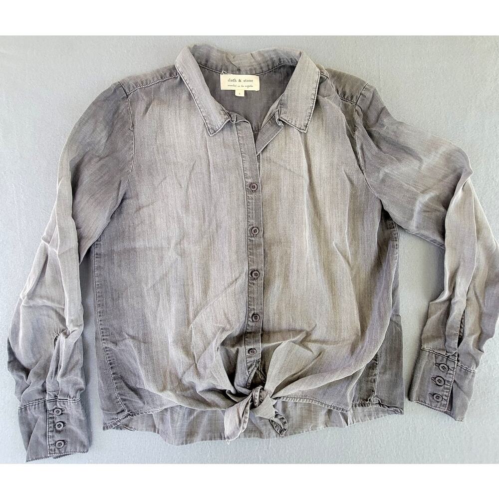 Cloth & Stone Gray Tencel Tie Front Shirt Large